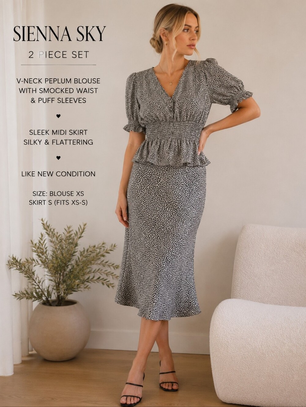Sienna Sky Two Piece Silky Skirt Set Leopard Print